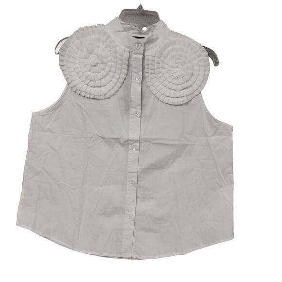 Mimoto Japan NWT Blouse Size Large White With Floral Apliques Front and back - Picture 2 of 10